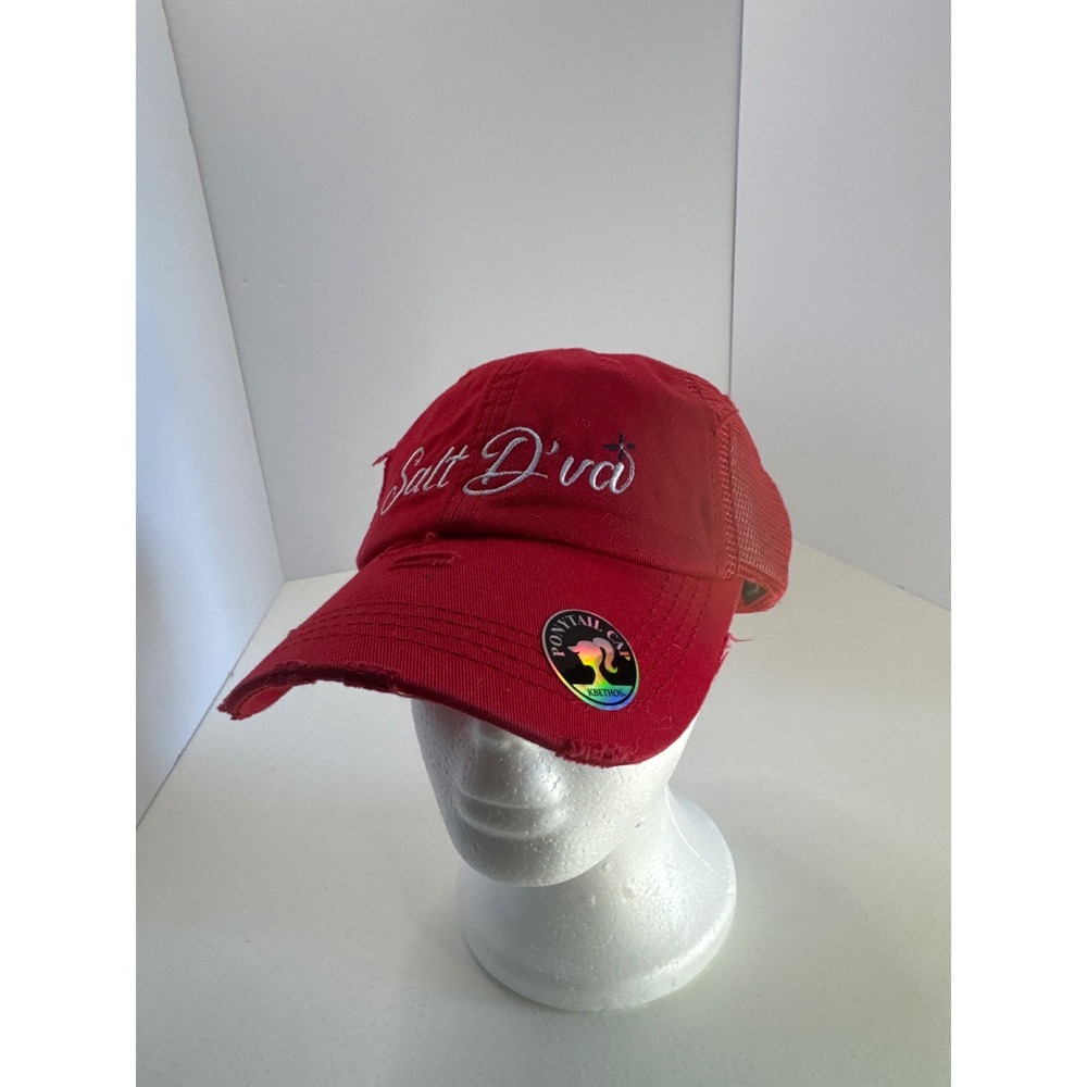 KBETHOS Salt Diva Red Distressed Ponytail Trucker Hat Mesh Baseball Cap Womens